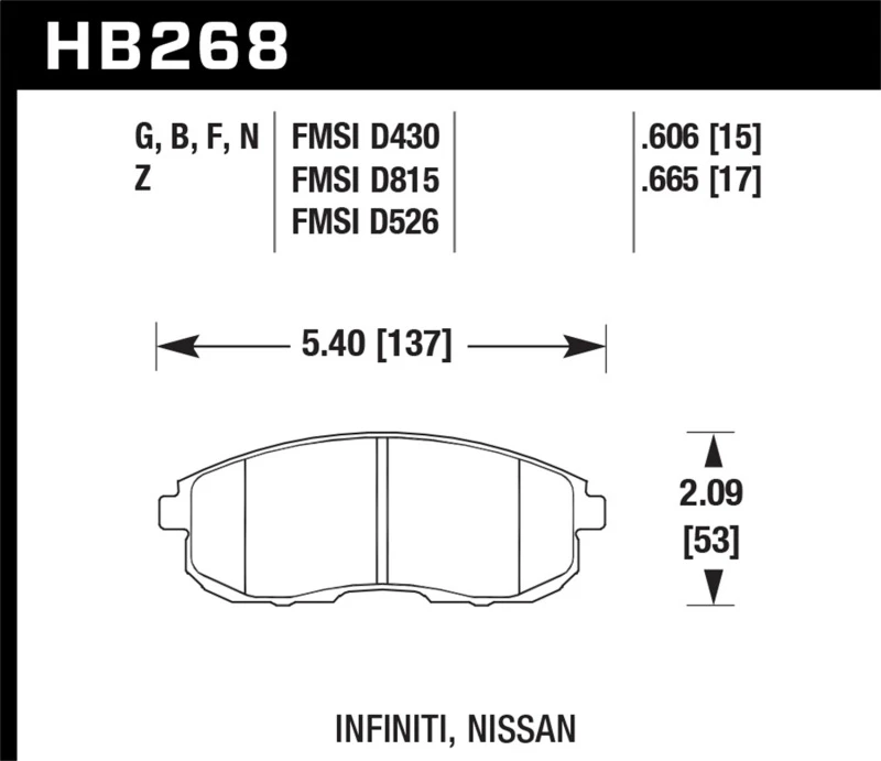 Hawk 03-04 G35/03-05 G35X/ 02-05 350z ohne Brembo HPS Straßenbremsbeläge vorne