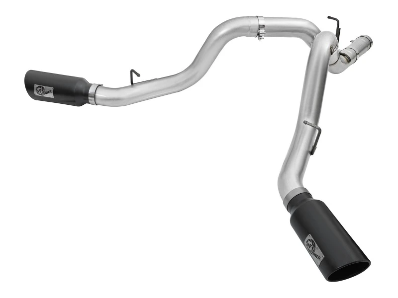 aFe Atlas Auspuff 4in Dual DPF-Back Al Stahl mit schwarzen Spitzen 16-17 GM Diesel Truck V8-6.6L (td) LML