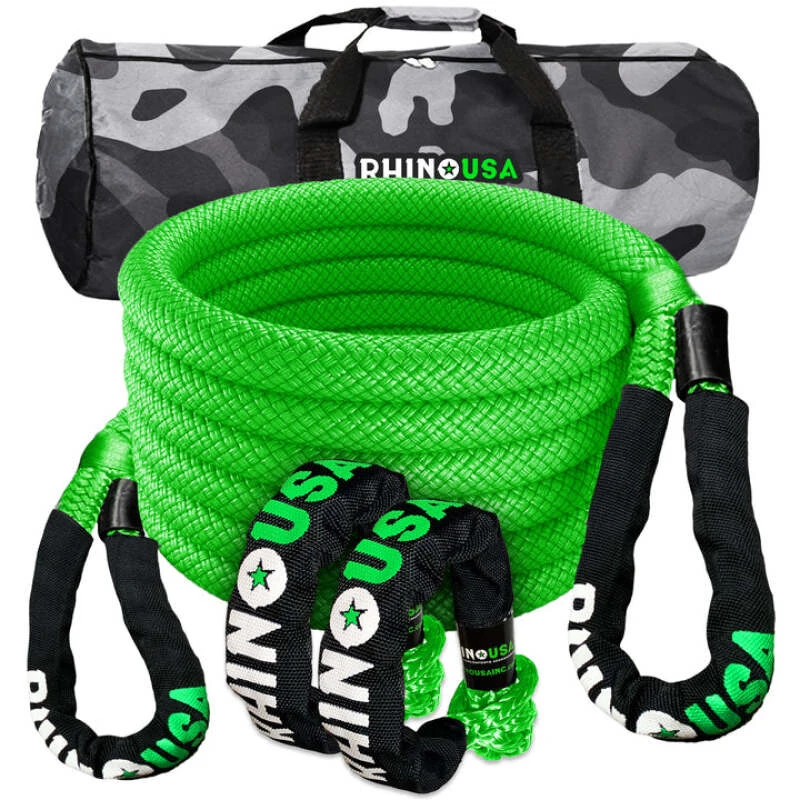 Rhino USA 7/8" x 30' Kinetic Rope Recovery Kit W/Soft Shackles (Grün)