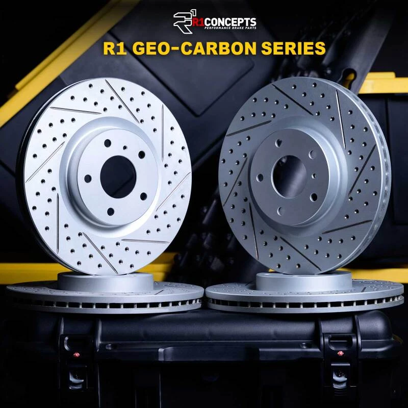 R1 03-07 Honda Accord Front & Rear Drilled & Slotted Carbon Coated Brake Rotor Set