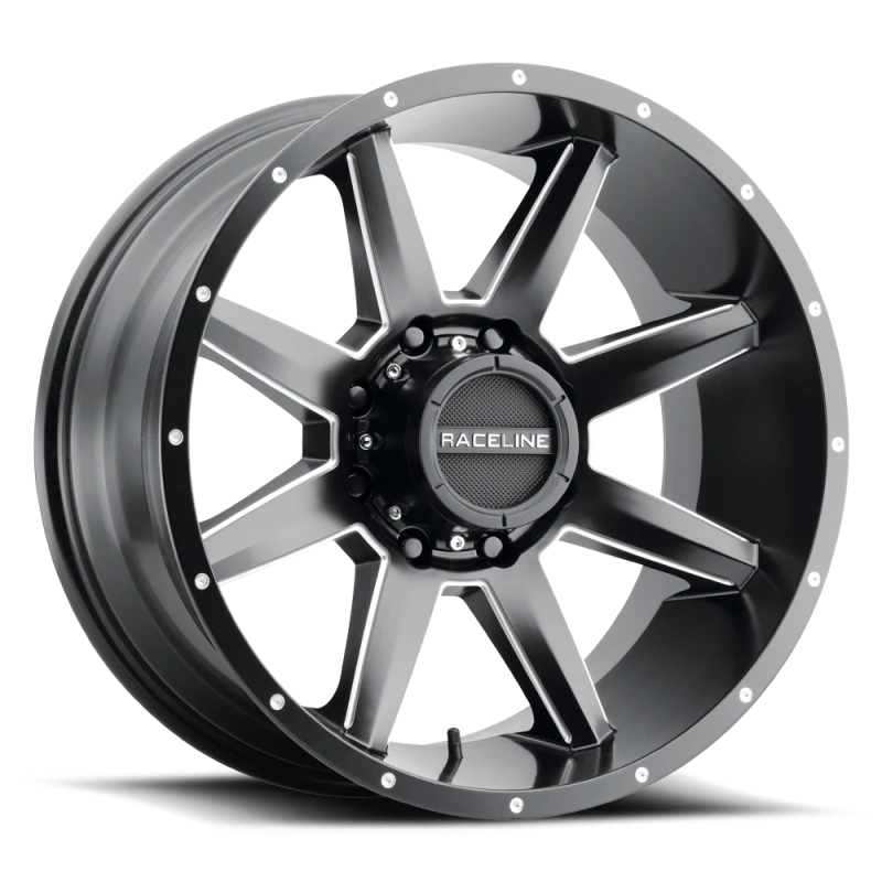 Raceline 954M Stryker 20x9in / 8x180 BP / 18mm Offset / 124.2mm Bore - Satin Black & Milled Wheel