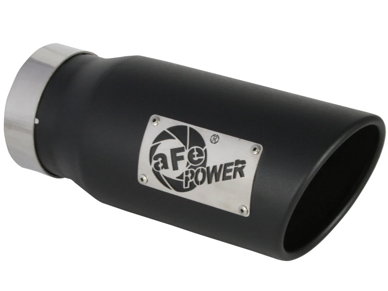 aFe Power Diesel Exhaust Tip Black- 4 in In x 5 out X 12 in Long Bolt On (Right)