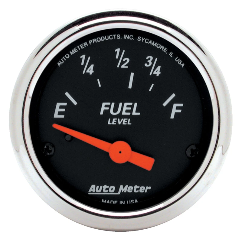 Autometer Designer Schwarzes Kraftstoffstand-Anzeige 2-1/16in Elektrisch 70 Ohms E / 10 Ohms F - 90 Grad Sweep