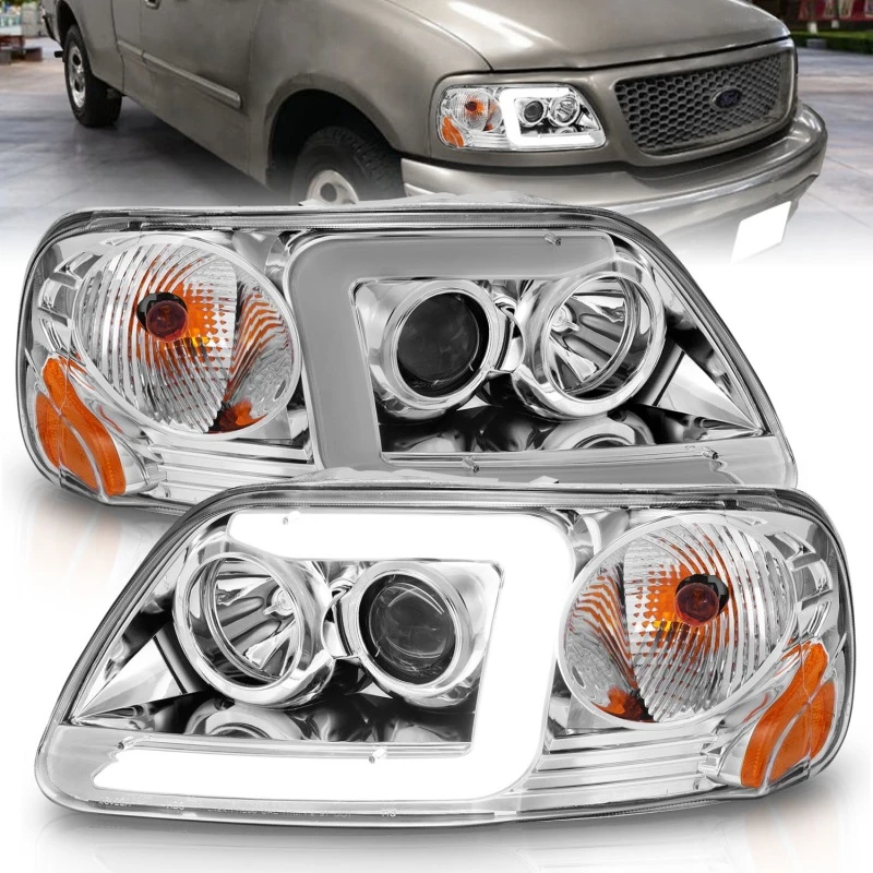 ANZO 1997-2003 Ford F-150 Projektor-Scheinwerfer mit Leuchtleiste Chrome-Gehäuse