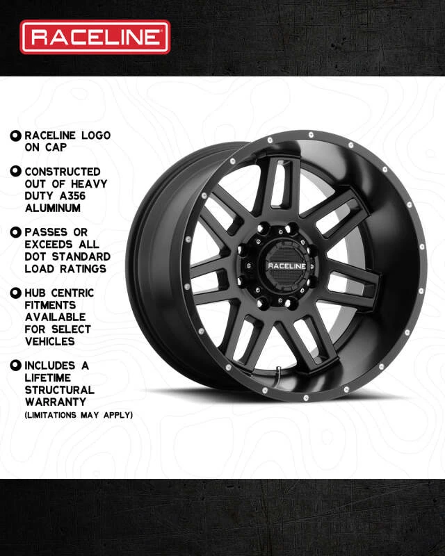 Raceline 931B Injector 16x8in / 8x165.1 BP / 0mm Offset / 125.2mm Bore - Satin Black Wheel