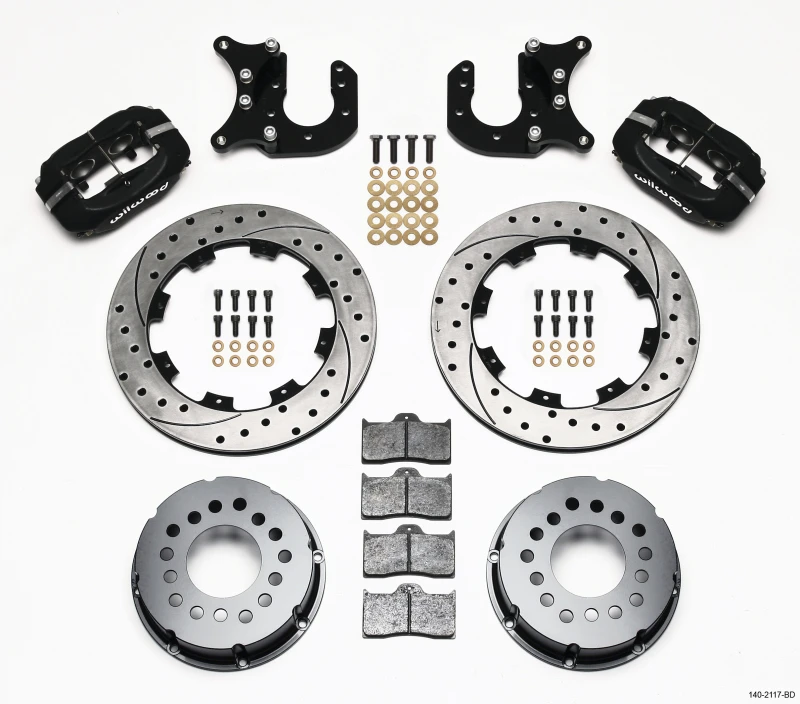 Wilwood Forged Dynalite P/S Hinterrad-Kit gebohrte Bremsscheibe Mopar-Dana 2,36 Zoll Versatz
