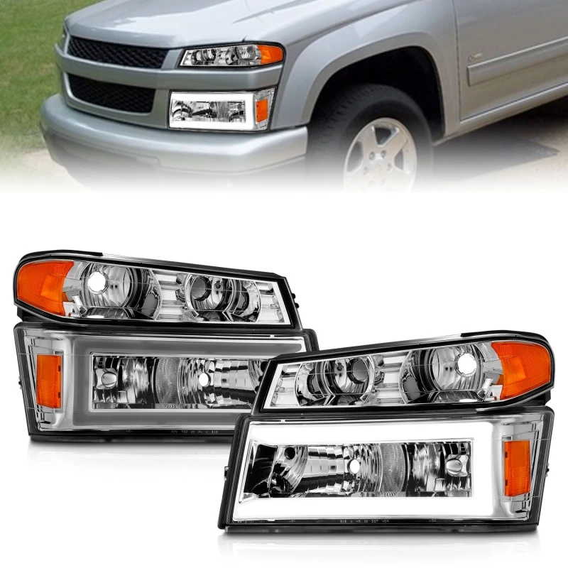 ANZO 04-12 GM Colorado/Canyon/I-Serie Kristall-Scheinwerfer - mit Lichtleiste Chromgehäuse 4 Stück