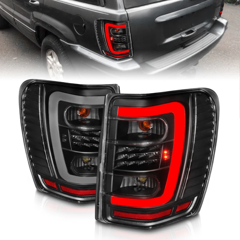 ANZO 1999-2004 Jeep Grand Cherokee LED-Rückleuchten mit Lichtleiste Schwarz Gehäuse Klar Linse