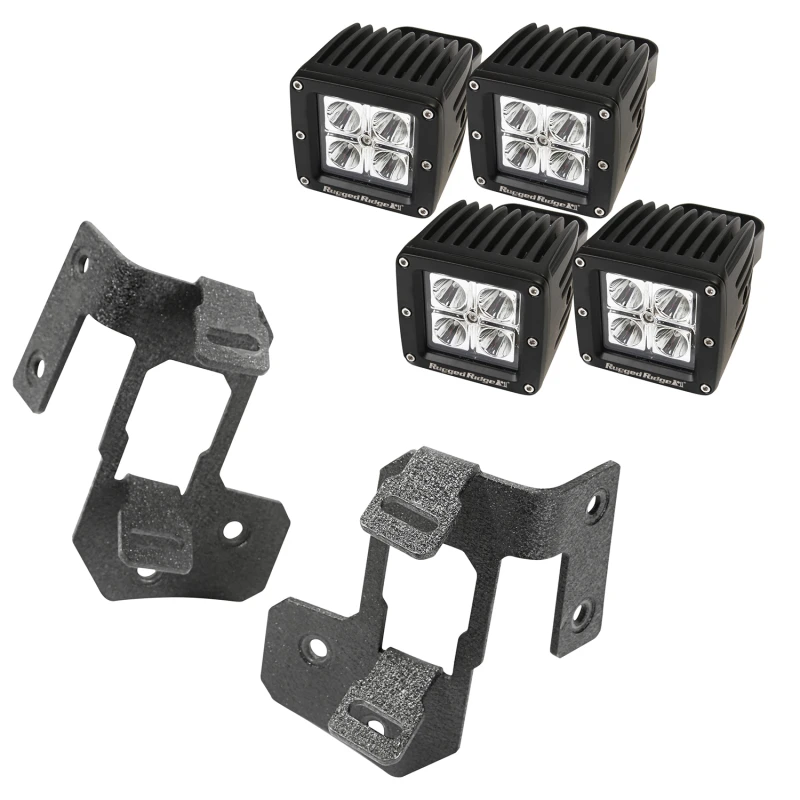 Rugged Ridge 07-18 Jeep Wrangler JK Texturiertes Schwarz Quadratisches A-Pillar LED Lichtmontage Kit