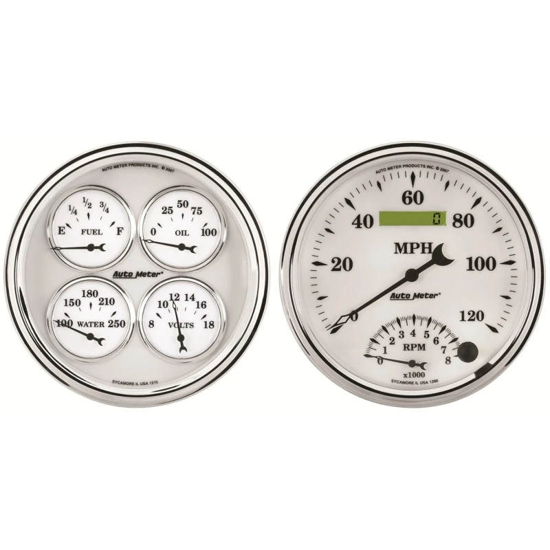 AutoMeter Gauge Kit 2 Pc. Quad & Tach/Speedo 5 Zoll Old Tyme White II