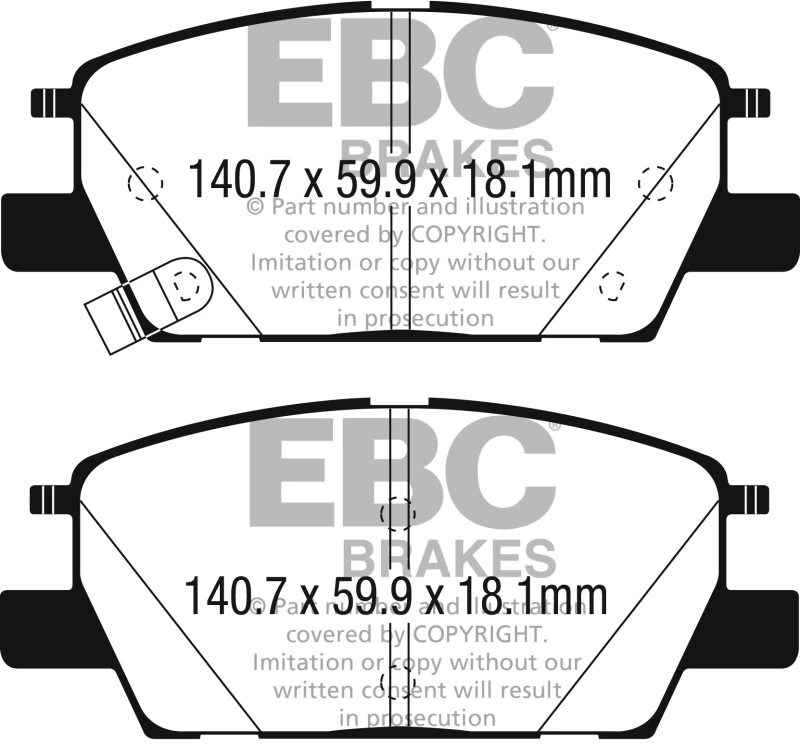 EBC 2016+ Chevrolet Malibu 1.5L Turbo (Elec PB) Ultimax2 Front Brake Pads