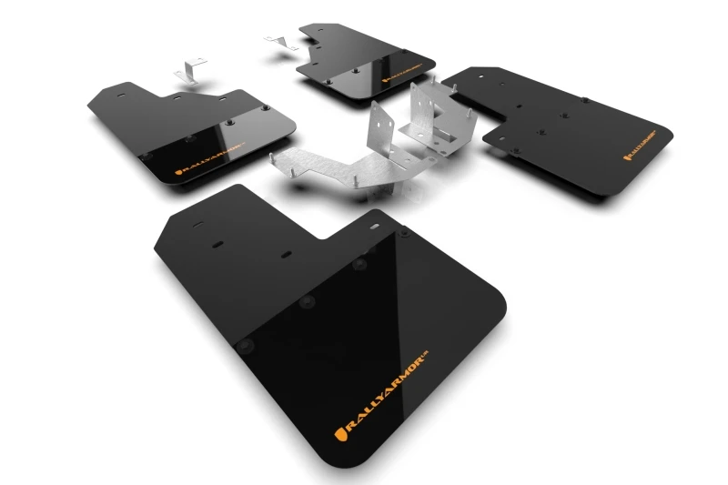 Rally Armor 21-24 Ford Bronco (Kunststoff-Stoßstange - kein Raptor/Sport - kein RR/RB) Schwarze Schmutzfänger mit Cyan-Orange-Logo