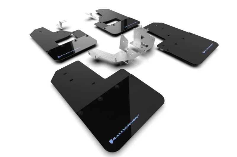 Rally Armor 21-24 Ford Bronco (Plstc Bmpr + RB - NO Rptr/Sprt) Schwarzes Schmutzfänger-Kit mit Area Blue Logo