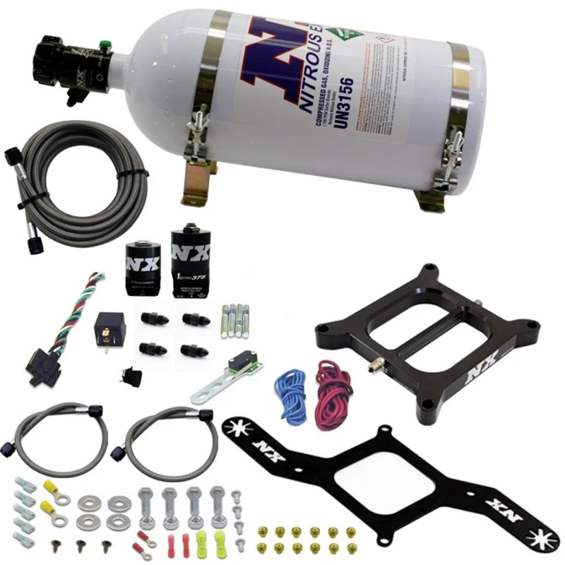 Nitrous Express 4150 RNC Konventionelles Nitrous-Platten-Kit mit 0,375-Zoll-Solenoid und 10-Pfund-Flasche
