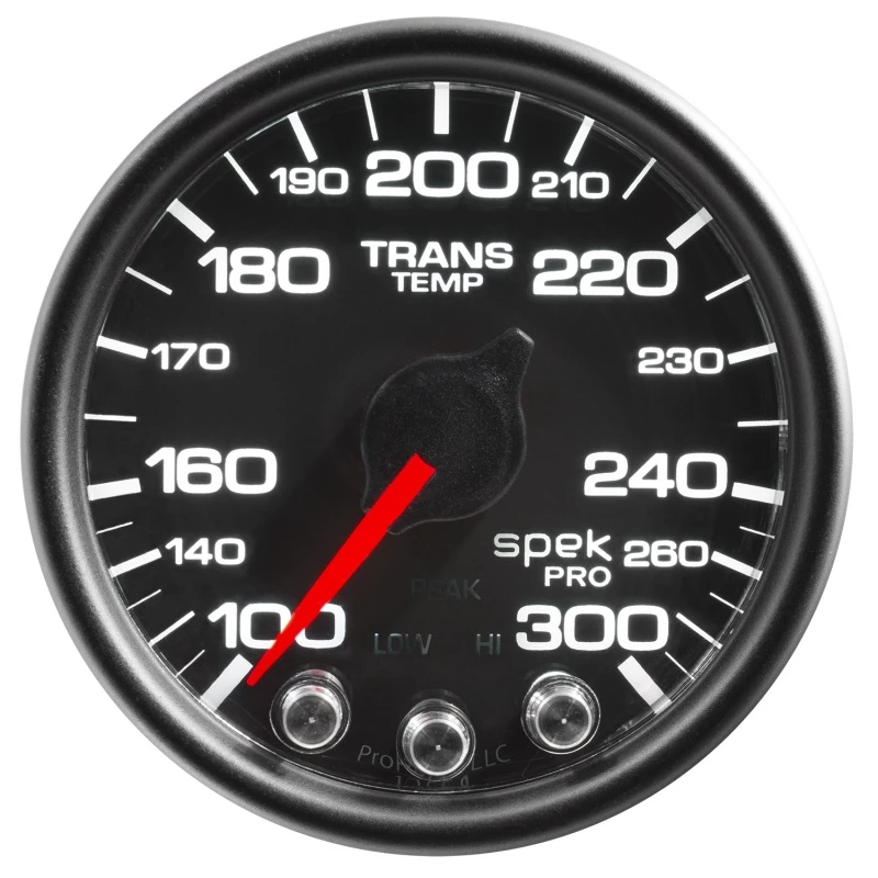 Autometer Spek-Pro Temperaturanzeige für Getriebe 2 1/16 Zoll 300f Schrittmotor mit Peak & Warnung Schwarz/Schwarz