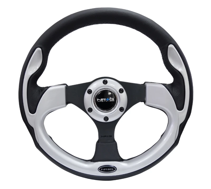 NRG Reinforced Steering Wheel (320mm) Black w/Silver Trim & 5mm 3-Spoke