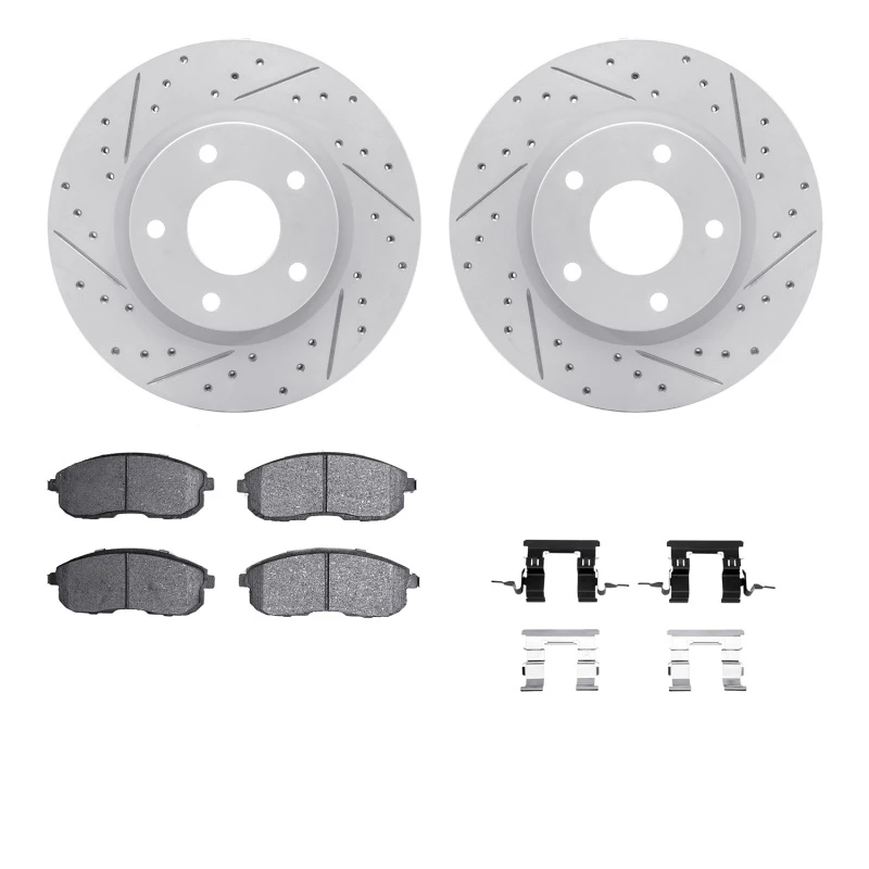 R1 13-19 Nissan Sentra Front Drill/Slot Carbon Coated Rotor Set w/Optimum Pads