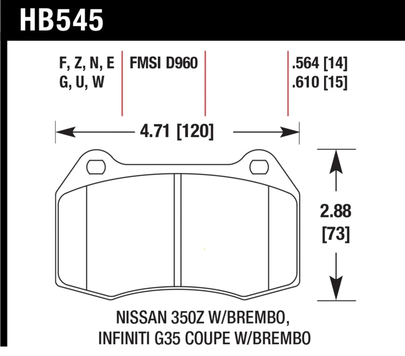 Hawk 2003-2004 Infiniti G35 (mit Brembo-Bremsen) HPS 5.0 Vordere Bremse Pads
