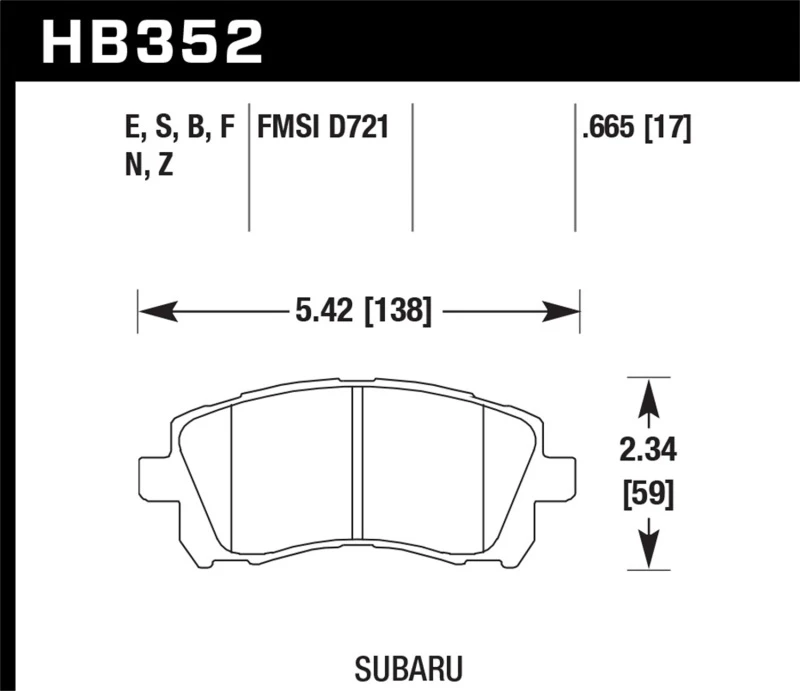 Hawk High Perf. Street 5.0 Front Brake Pads for 1998-2/2002 Subaru Forester L (w/Rear Drum Brakes)