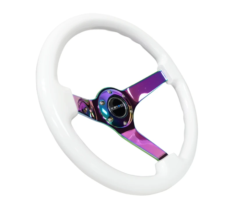 NRG Reinforced Steering Wheel (350mm) Dark Wood Grain - 3in Deep - Black 3-Spoke Center