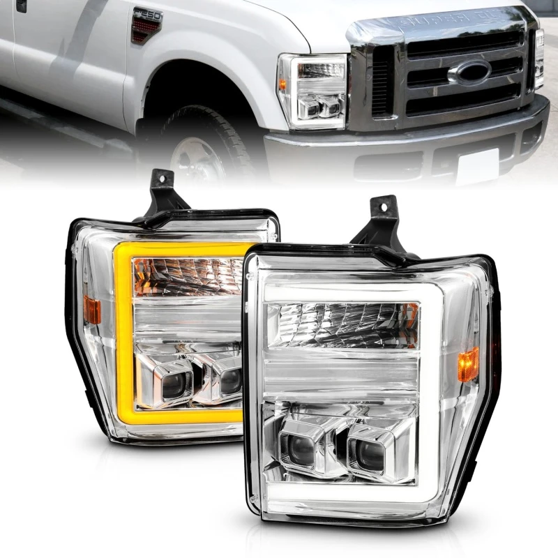 ANZO 08-10 Ford F-250 - F-550 Super Duty Projektor-Scheinwerfer mit Lichtleiste Switchback Chromgehäuse