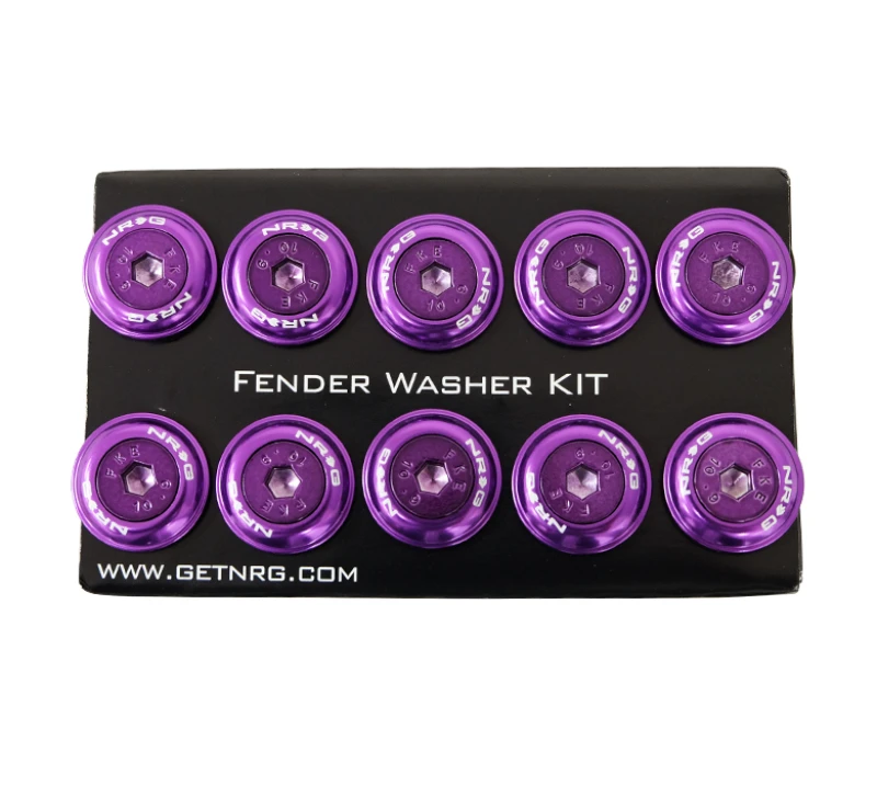 NRG Fender Washer Kit mit farblich passenden M6 Bolzen und Nieten für Kunststoff (Lila) – Set mit 10 Stück