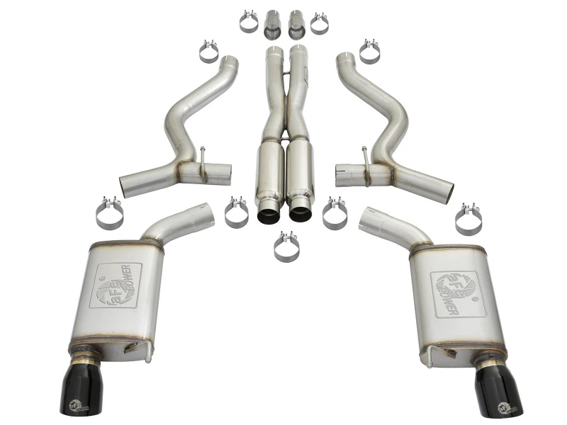 aFe MACHForce XP 3 Zoll 304 SS Lauter Ton Kat-Back mit schwarzen Spitzen 15-17 Ford Mustang V6-3.7L/V8-5.0L