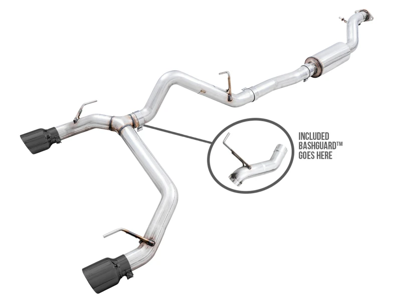 AWE Tuning 2021+ Ford Bronco 0FG Dualer Auspuff mit Diamantschwarz-Spitzen und Bash Guard