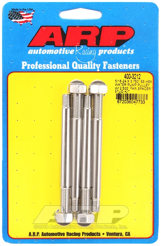 ARP 5/16-24 X 3.750 SS Sechskant-Wasserpumpen-Riemenscheibe mit 2.500in Lüfter-Abstandshalter-Stud Kit