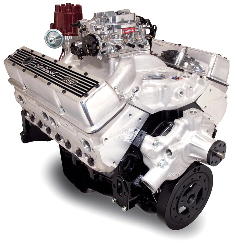 Edelbrock-Motor Edelbrock 9,0:1 Performer E-Tec mit kurzem Wasserpumpen As Cast
