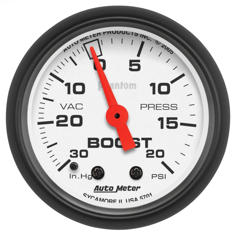 Autometer Phantom 52mm 30in HG.-Vac/20PSI Mechanical Vacuum/Boost Gauge