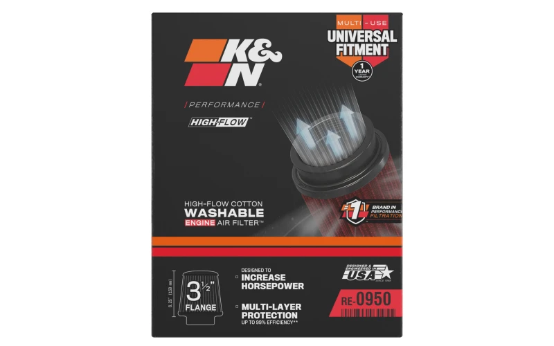 K&N Universal Rubber Filter 3 1/2inch ID FLG / 6inch Base / 4-5/8inch Top / 6inch Height
