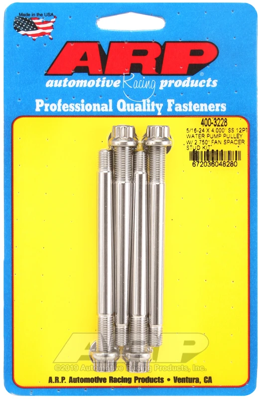 ARP Wasserpumpen-Riemenscheiben-Stehbolzensatz 5/16-24 x 4.000 Edelstahl mit 2.750 Zoll Lüfterabstandshalter