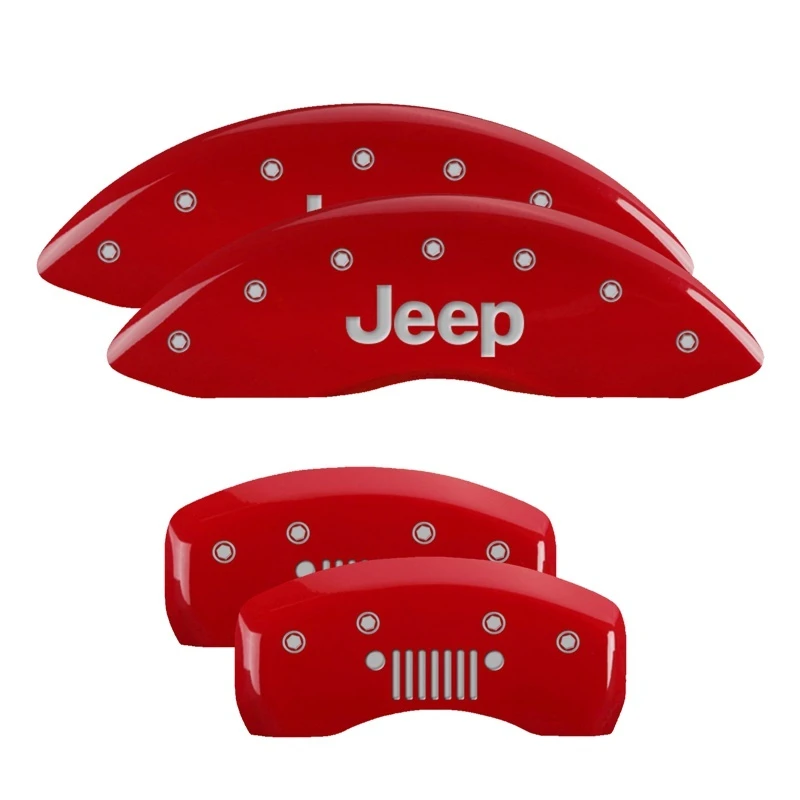 MGP 4 Bremssattel-Abdeckungen Graviert Vorne JEEP Graviert Hinten JEEP Grill-Logo Rot Finish Silber