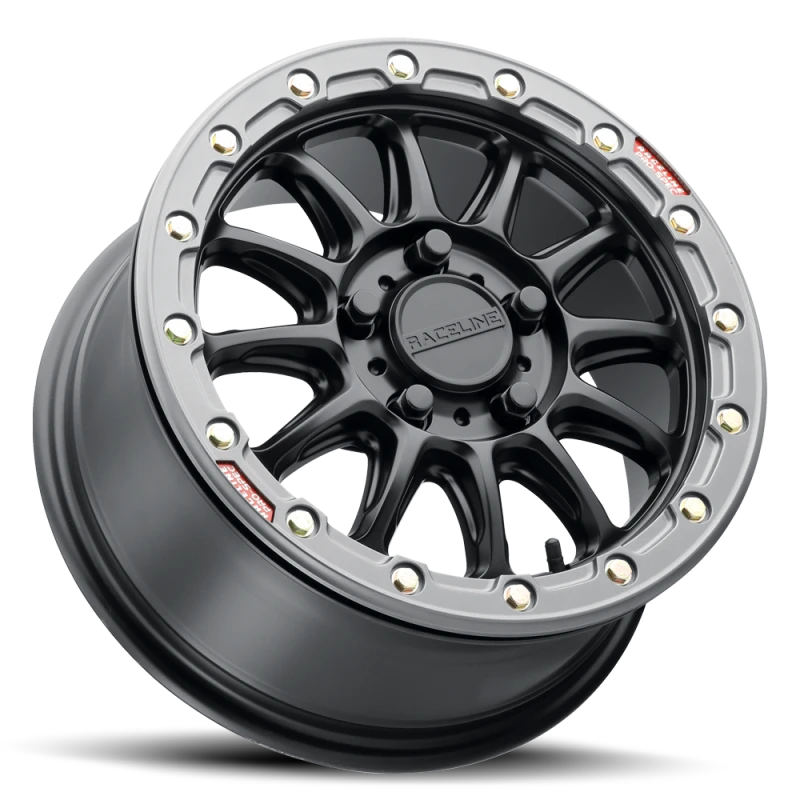 Raceline A14BG Alpha 15x6.5in/6x139.7 BP/74mm Offset/78.1mm Bore - Blk & Gunmetal Ring Beadlock Whl