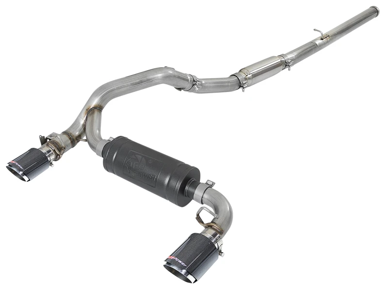 aFe Takeda 3-Zoll-304-Edelstahl-Cat-Back-Abgassystem mit Carbon-Faser-Tipps 16-18 Ford Focus RS I4-2.3L (t)