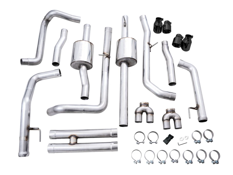 AWE Tuning 4th Gen GM 1500 6.2L 0FG Catback Split Rear Exit (w/ Bumper Cutouts) - Quad Diamond Tips