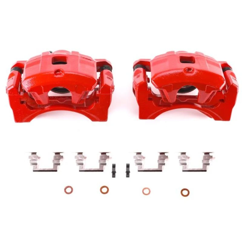 Power Stop Front Red Calipers w/Brackets - Pair for 08-16 Mitsubishi Lancer