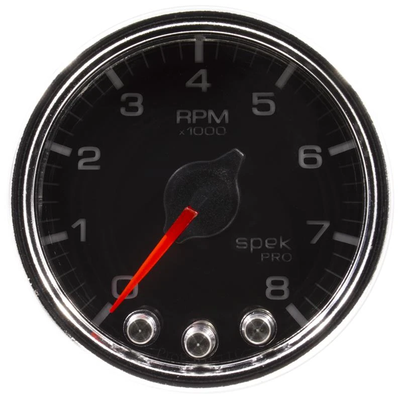 Autometer Spek-Pro-Tachometer 2 1/16 Zoll 8K U/min mit Schaltpunktlicht und Spitzenwert Speicherung Schwarz/Chrom