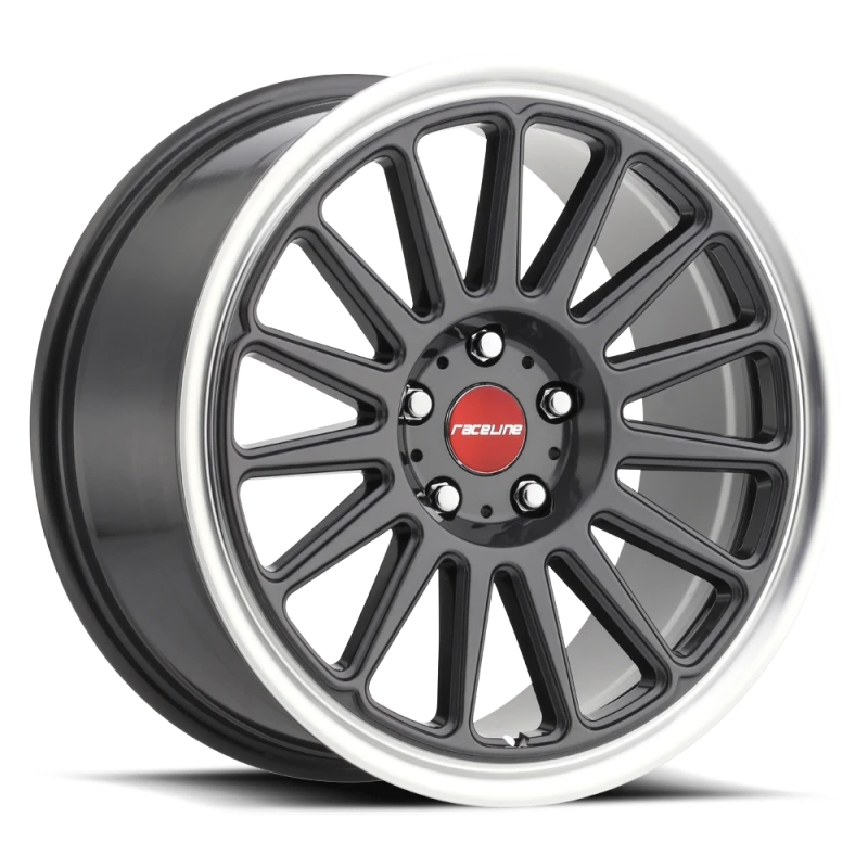 Raceline 315G Grip 17x8in / 5x114.3 BP / 40mm Offset / 72.6mm Bore - Gunmetal & Machined Wheel