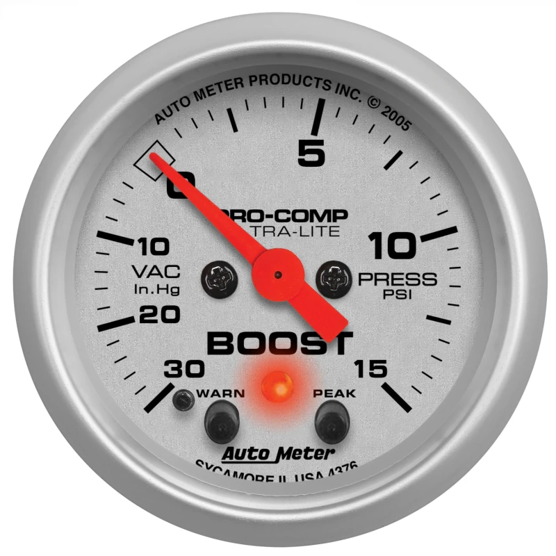 Autometer Ultra-Lite 52mm 15 PSI Electronic Boost Gauge  w/ Peak & Warn