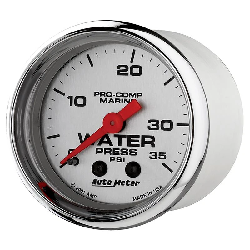 Autometer Marine Chrome Ultra Lite 2-1/16in 0-35 PSI Mechanical Water Pressure Gauge