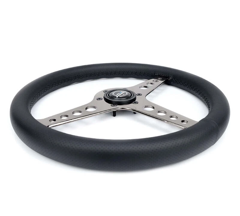 NRG Light Weight Gaming Steering Wheel - Driftz 350mm 3 Black Chrome Spokes Perforated Leather