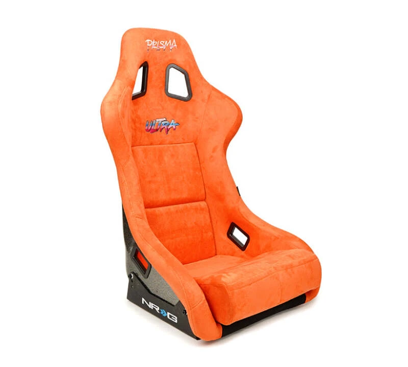 NRG FRP Bucket Seat ULTRA Edition mit grauem Pearlized Back und orangefarbenem Mikrofaser-Material – Large
