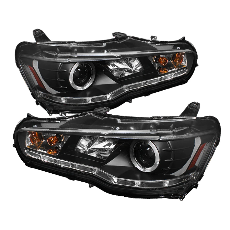 Spyder Projector Halogen Model- LED Halo DRL Blk PRO-YD-ML08-DRL-BK for Mitsubishi Lancer/EVO-10 08-14