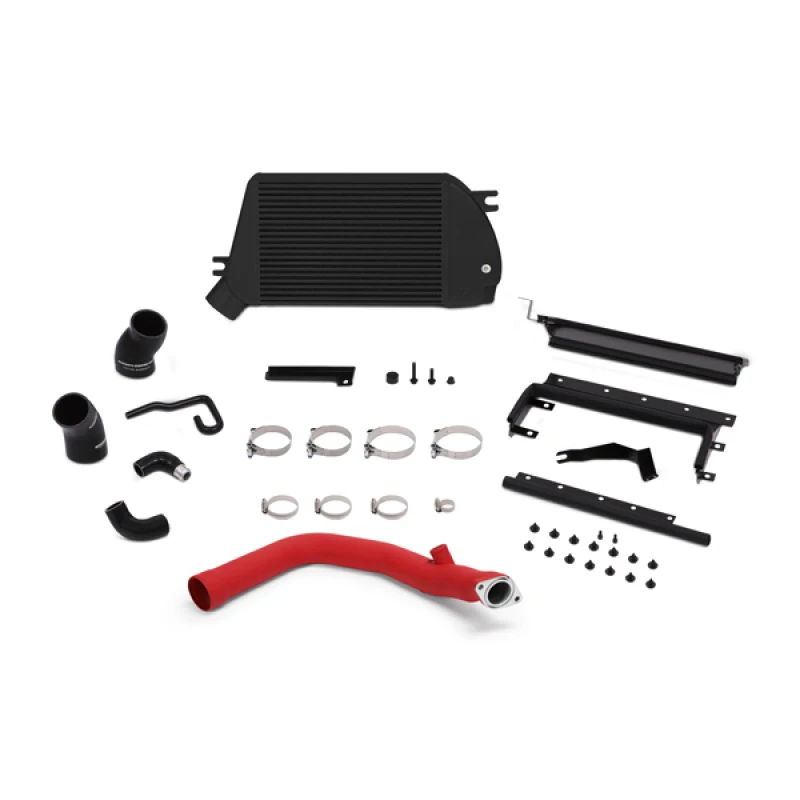 Mishimoto Top-Mount Intercooler Kit - Pulverbeschichtet Schwarz & Wrinkle Rote Rohre für 2015 Subaru WRX