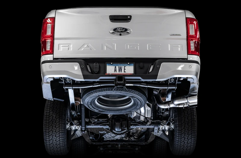 AWE Tuning 2019+ Ford Ranger 0FG Leistungsauspuffanlage mit Chrom-Silber-Tips und Bash-Guard