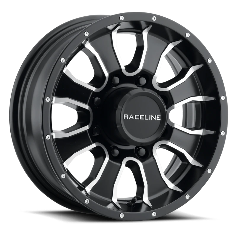 Raceline 860M Mamba 16x6in / 6x139.7 BP / 0mm Offset / 4.25mm Bore - Black & Machined Wheel