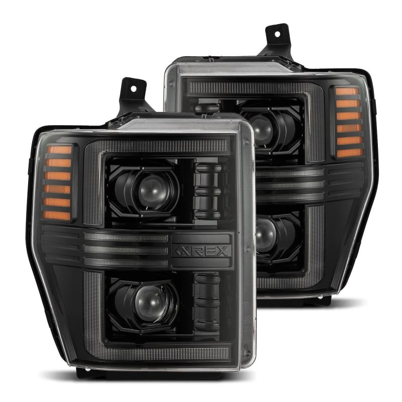 AlphaRex 08-10 Ford F250-550 PRO-Serie Projektor-Scheinwerfer Alpha-Black mit aktivem Licht/Seq Signal