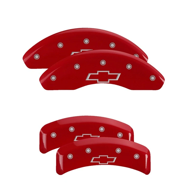 MGP 4 Bremse Caliper Abdeckungen Graviert Vorne & Hinten Bowtie Rot Finish Silber